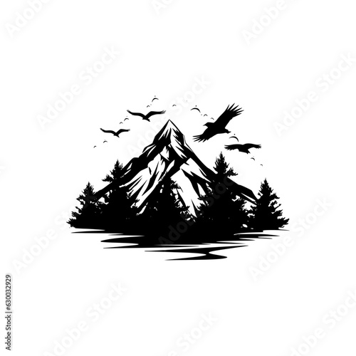 Silhouette of mountains. Black and white image of the contour of the hills. Vector image of stones, terrain, relief, rocks. Design element.	
