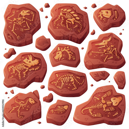 Fossils Obtained by Digging Rested in Soil or Ground Vector Set