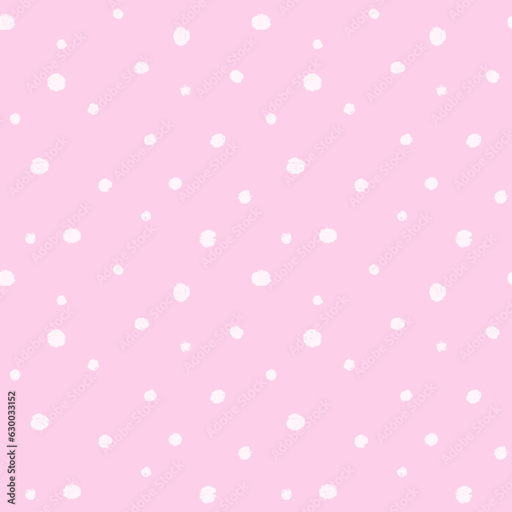 Fun barbie pink seamless pattern hand drawn polka dots background. Cute barbiecore backdrop or 90s y2k collage design element.