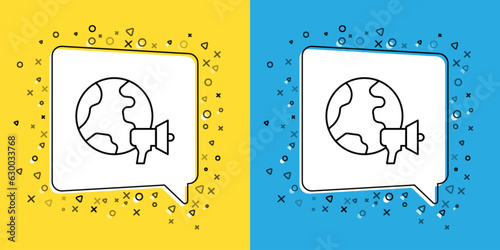 Set line World news icon isolated on yellow and blue background. Breaking news, world news tv. Vector