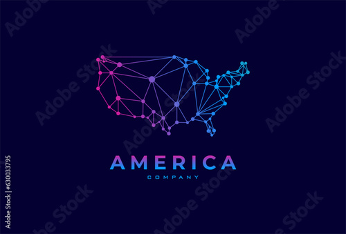 USA Map Logo, modern America logo with technology style, usable for technology and company logos