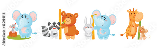 Funny Animals Measuring and Comparing Heights Vector Set
