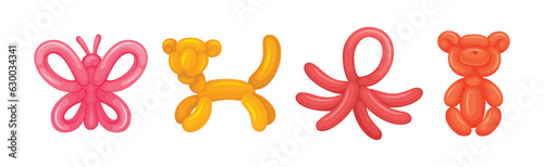 Toy Balloon with Twisted Bright Animals Vector Set