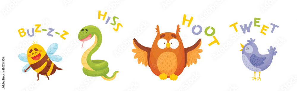 Fototapeta premium Funny Animals Talking Making Noise and Sound Vector Set
