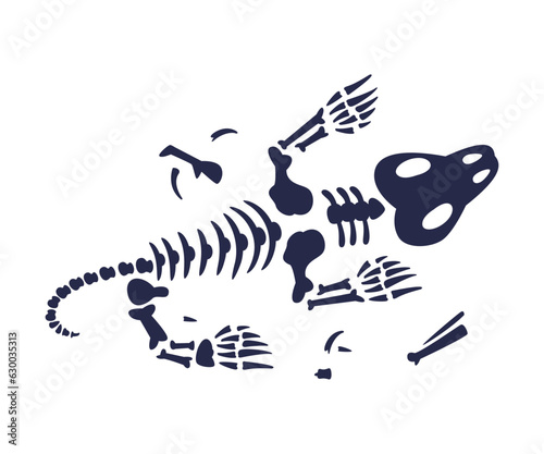 Black Bones Fossils Silhouette Obtained by Digging Vector Illustration