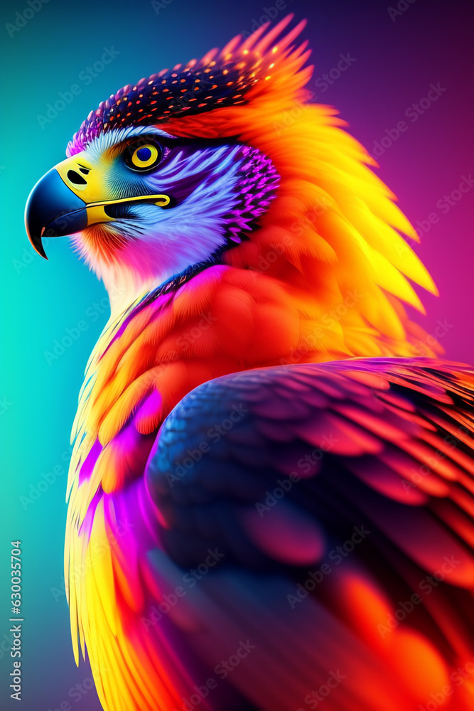 A colorful eagle bird with a colorful background