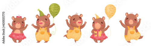 Cute Brown Bear Cub Character Engaged in Different Activity Vector Set