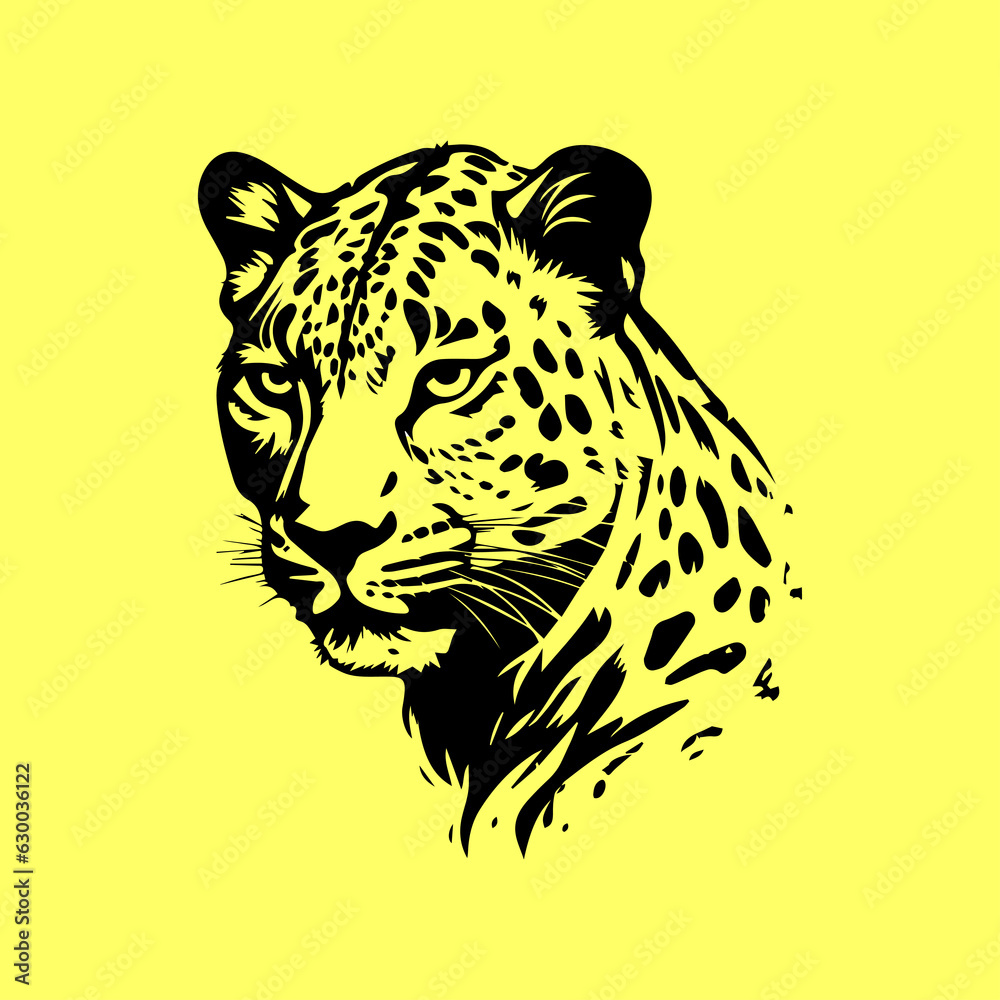 Fototapeta premium Animal illustration, leopard. black and white