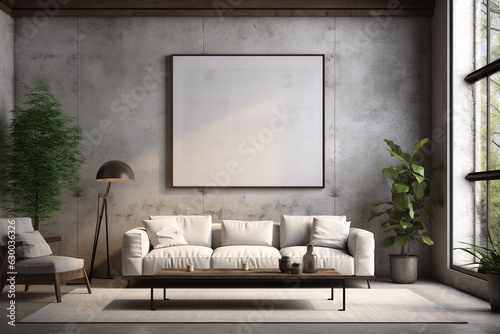 Loft Industrial Style Living Room Interior With Poster Mockup Created with Generative AI