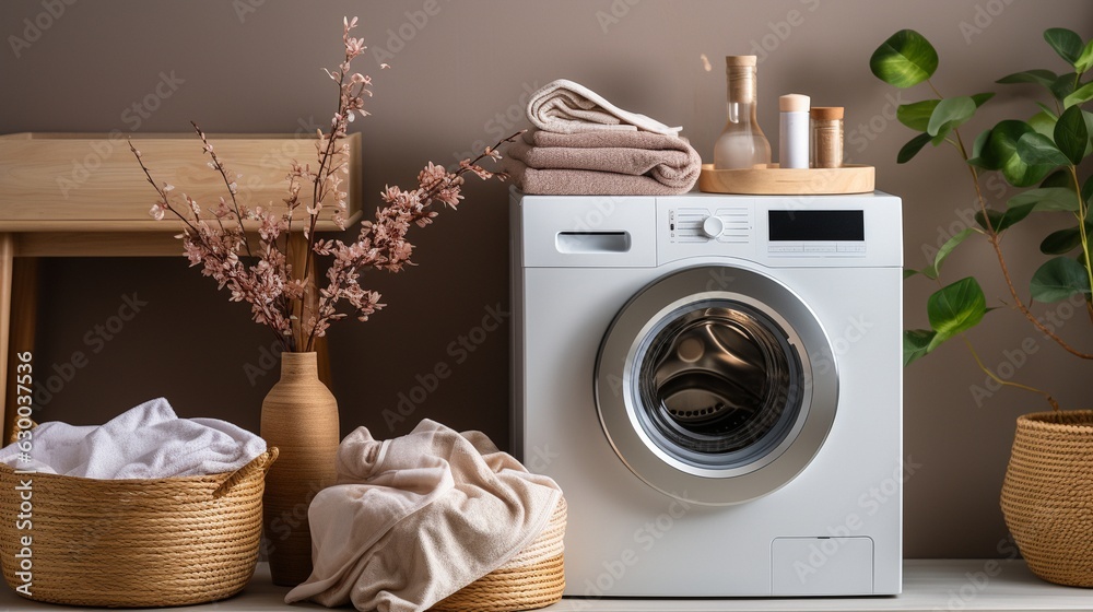 Foto de washing machine in the laundry room. Modern home decor with