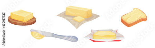 Butter as Dairy Product Made of Milk or Cream Vector Set