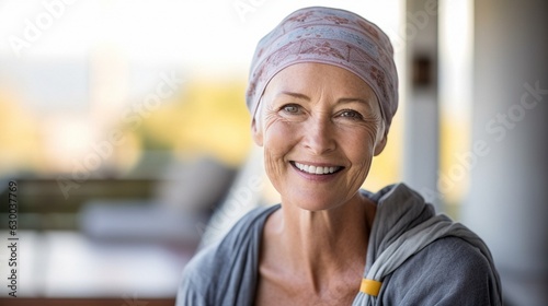 A woman with cancer is seen outside. photo