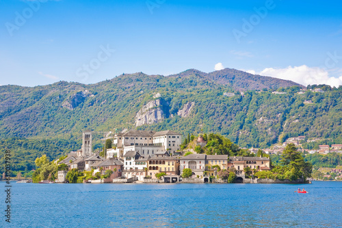 The famous St. George Island in the Orta Lake, one of the most famous small italian island (Lombardy and Piemonte region - Italy)