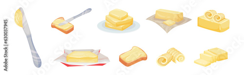 Butter as Dairy Product Made of Milk or Cream Vector Set