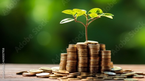 Money-saving, financial, and investment themes are represented by a tree that is growing with coins..
