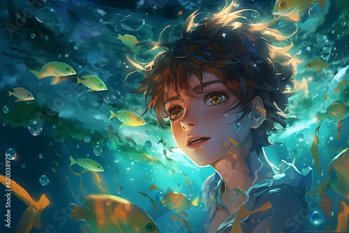Aquatic Radiance: awesome Anime Boy's Underwater Powers
