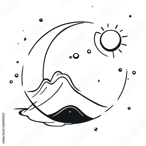 shapes and circles sky and cosmo vector illustration doodle line art