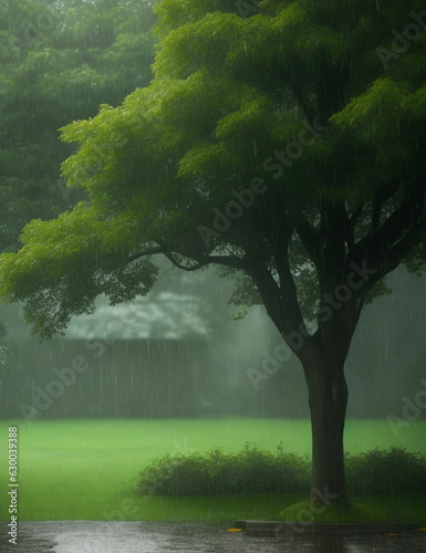 heavy rain with tree and cool wind