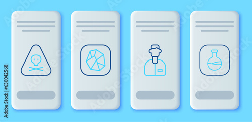 Set line Salt stone, Laboratory assistant, Triangle warning toxic and Test tube and flask icon. Vector