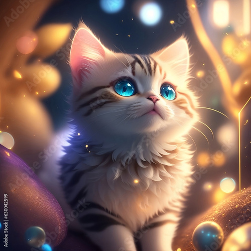 Cute Kitten Pastel Fantasy on lighting background