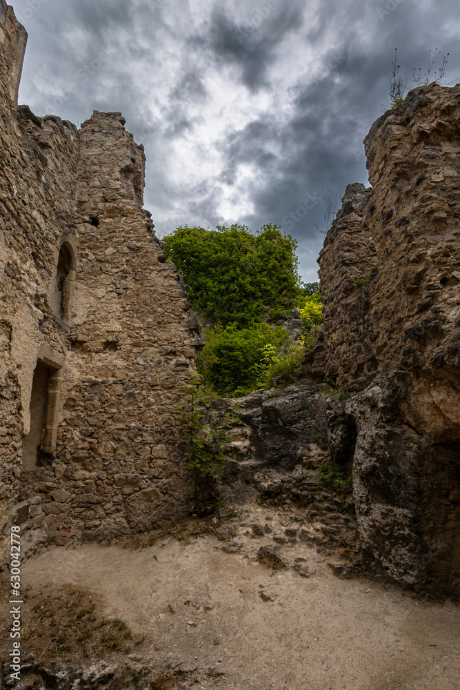 im Inneren einer alten Burgruine