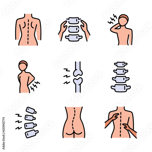 Chiropractor color icon set, chiropractic collection, vector graphics, logo illustrations, physical therapy vector icons, chiropractor flat signs