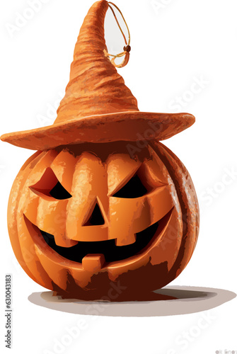 vector carving pumpkin. holiday pumpkin with hat. smiling scary jack o lantern vector illustration white background.