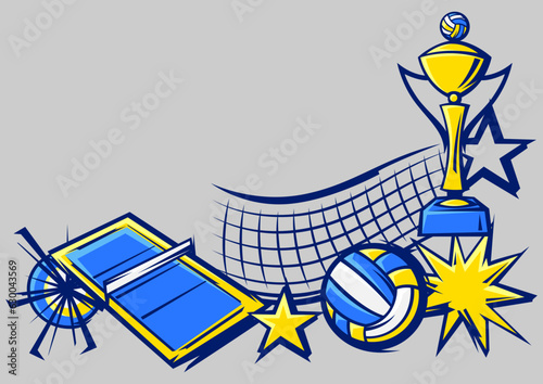 Background with volleyball items. Sport club illustration.