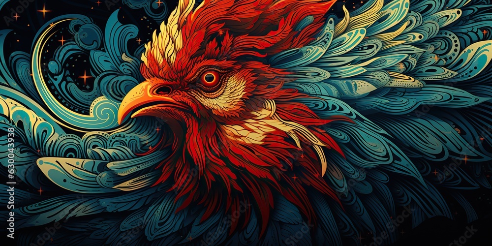 AI Generated. AI Generative. Engraving woodcut linocut draw paint sketch watercolor ink rooster illustration canvas. Can be used like poster. AI Generated. AI Generative. Engraving woodcut linocut draw paint sketch watercolor ink rooster illustration canvas. Can be used like poster.