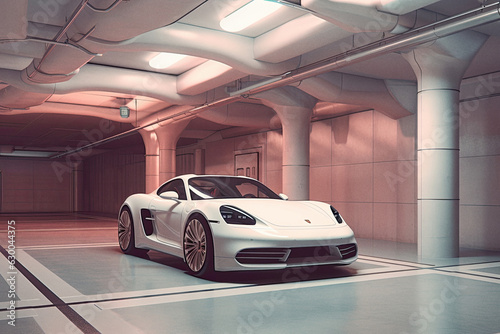 White sports car parked in a parking garage © Stefan