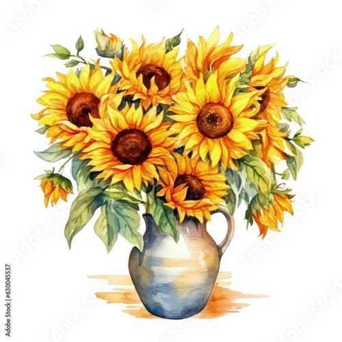 A vibrant bouquet of sunflowers in a decorative vase