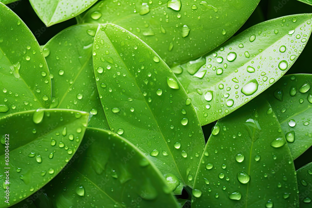 Green leaves with drops of water, isolated white background Green leaves with drops of water, isolated white background