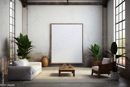 Loft Industrial Style Living Room Interior With Poster Mockup Created with Generative AI