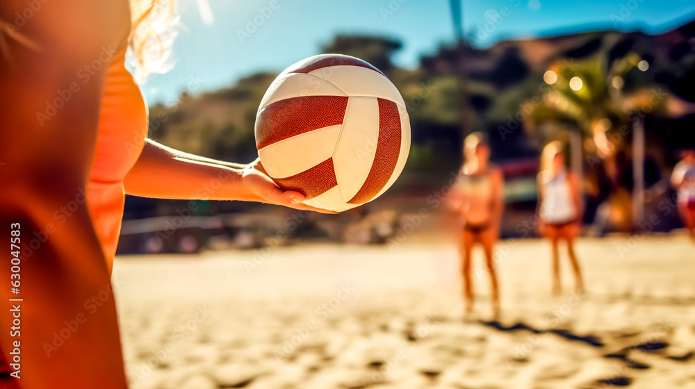 serving the ball in beach volleyball, made with Generative AI