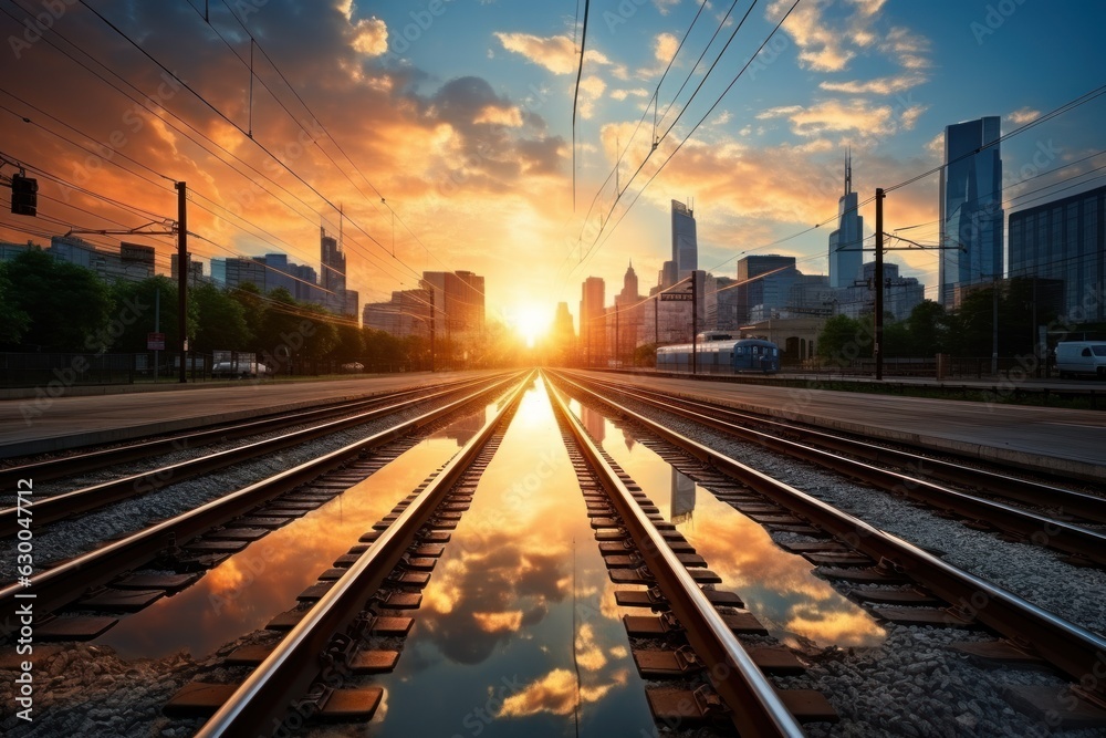 Fototapeta premium empty asphalt road and city skyline with sunset tower in shanghai