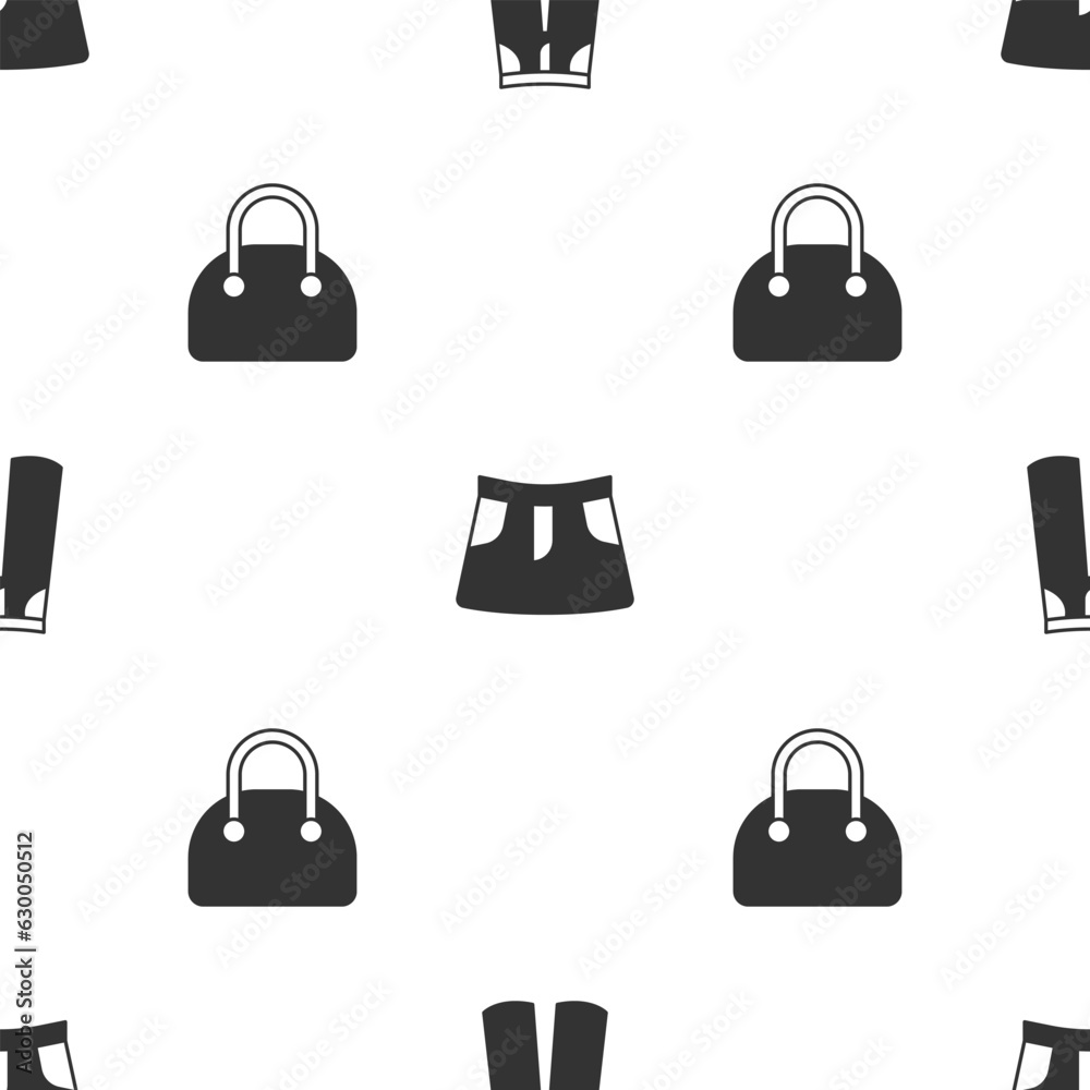 Set Pants, Skirt and Handbag on seamless pattern. Vector Set Pants, Skirt and Handbag on seamless pattern. Vector