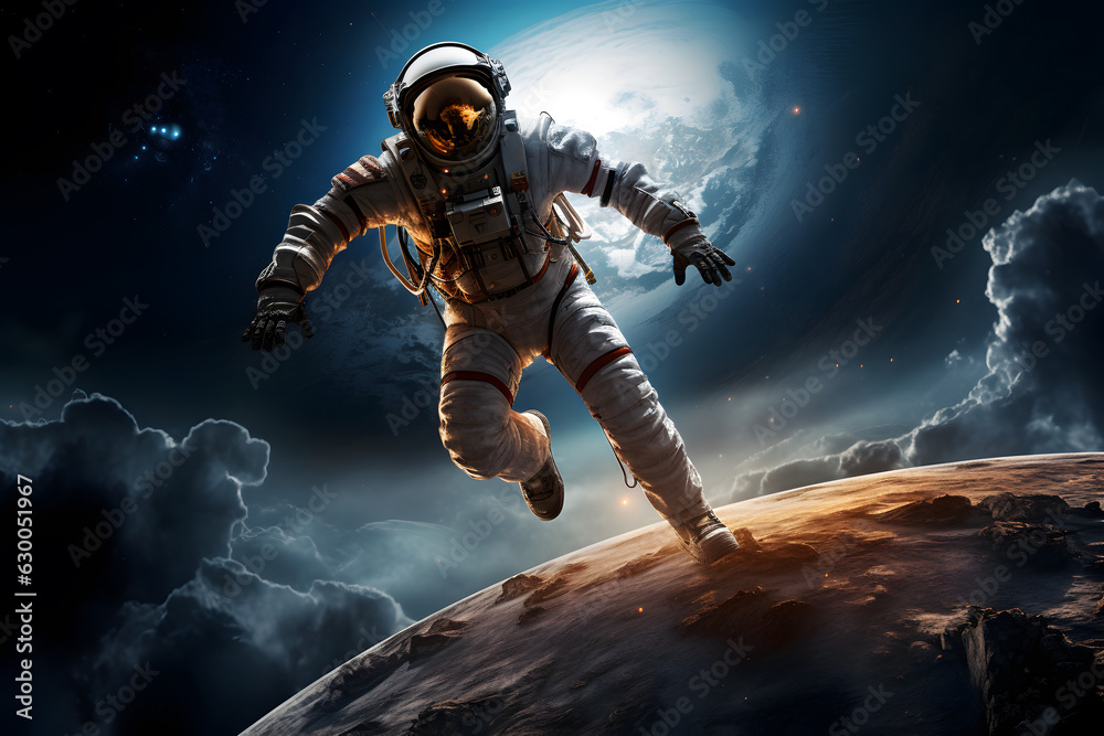 Spaceman or astronaut on surface of moon. Spaceman or astronaut on surface of moon.