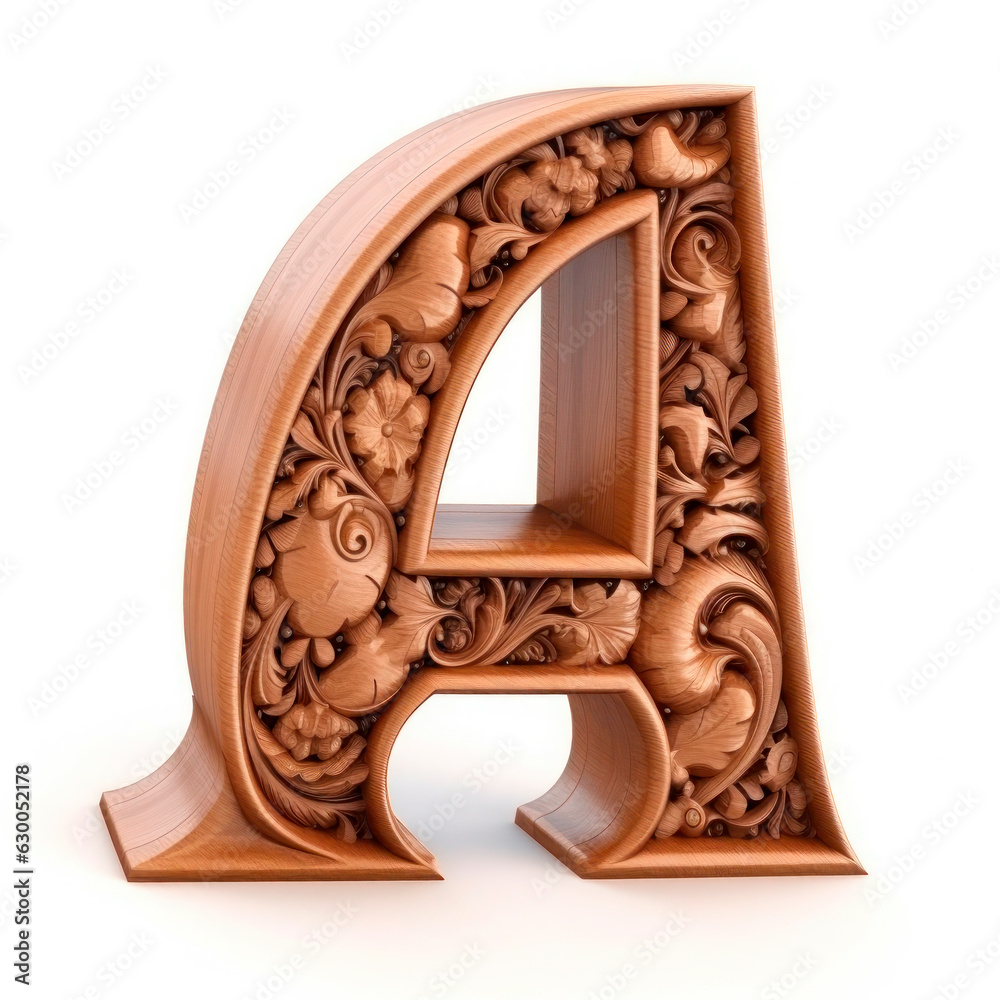 Letter A made of wood 3d on a white background