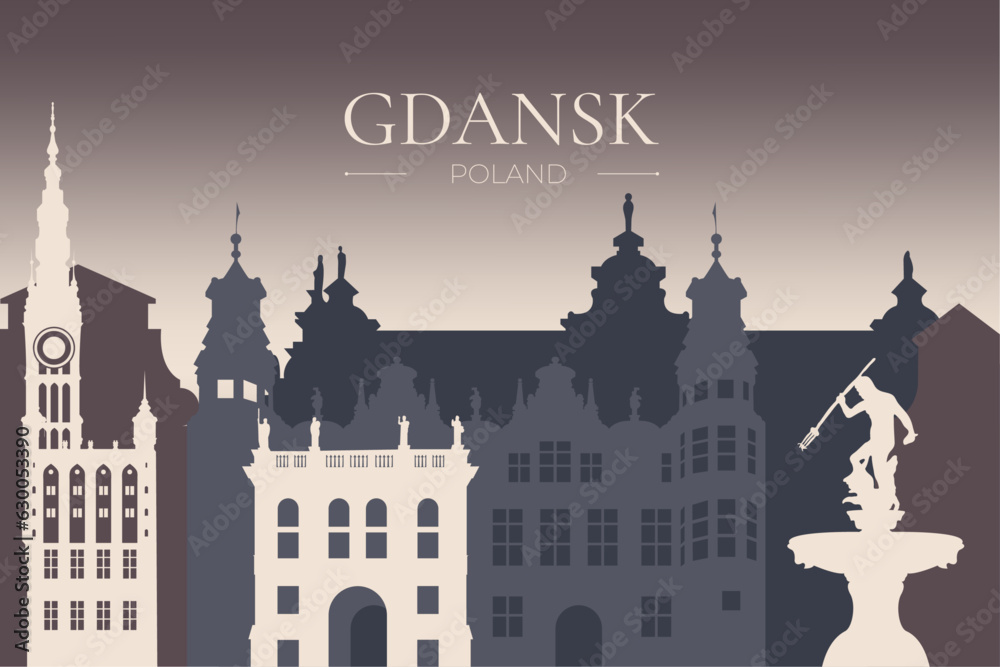 Night Gdansk Silhouette, Skyline Background