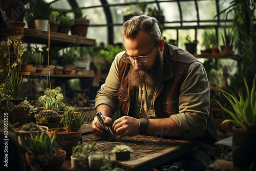 a horticulturist collecting soil samples or conducting soil analysis tests, emphasizing the scientific knowledge and research involved in the occupation Generative AI