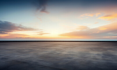 Empty asphalt road and beautiful sky at sunset, panoramic view. High quality photo