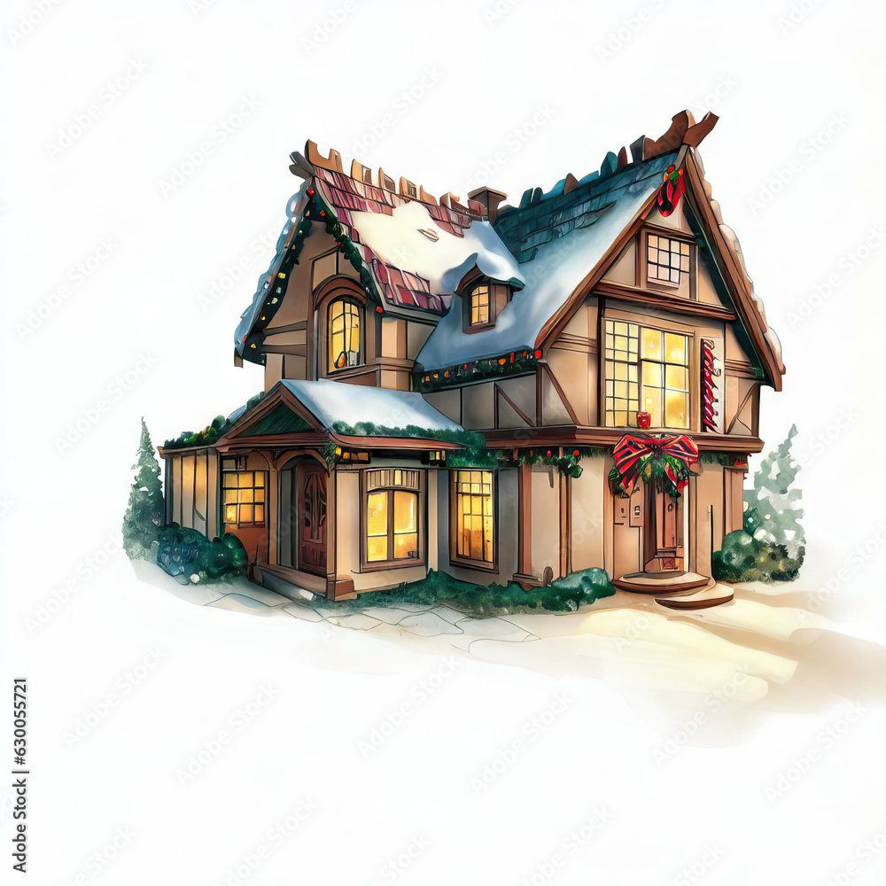 Obraz premium Festive Homecoming: Isolated Christmas House Artistry, Generative AI