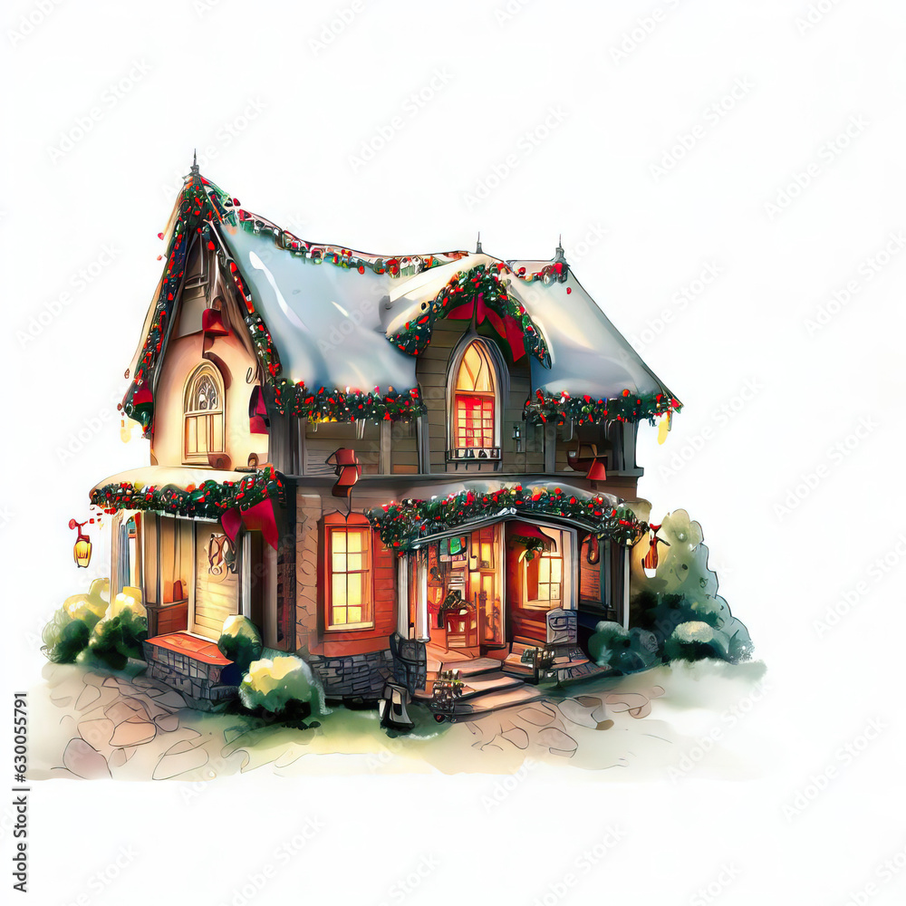 Obraz premium Festive Homecoming: Isolated Christmas House Artistry, Generative AI