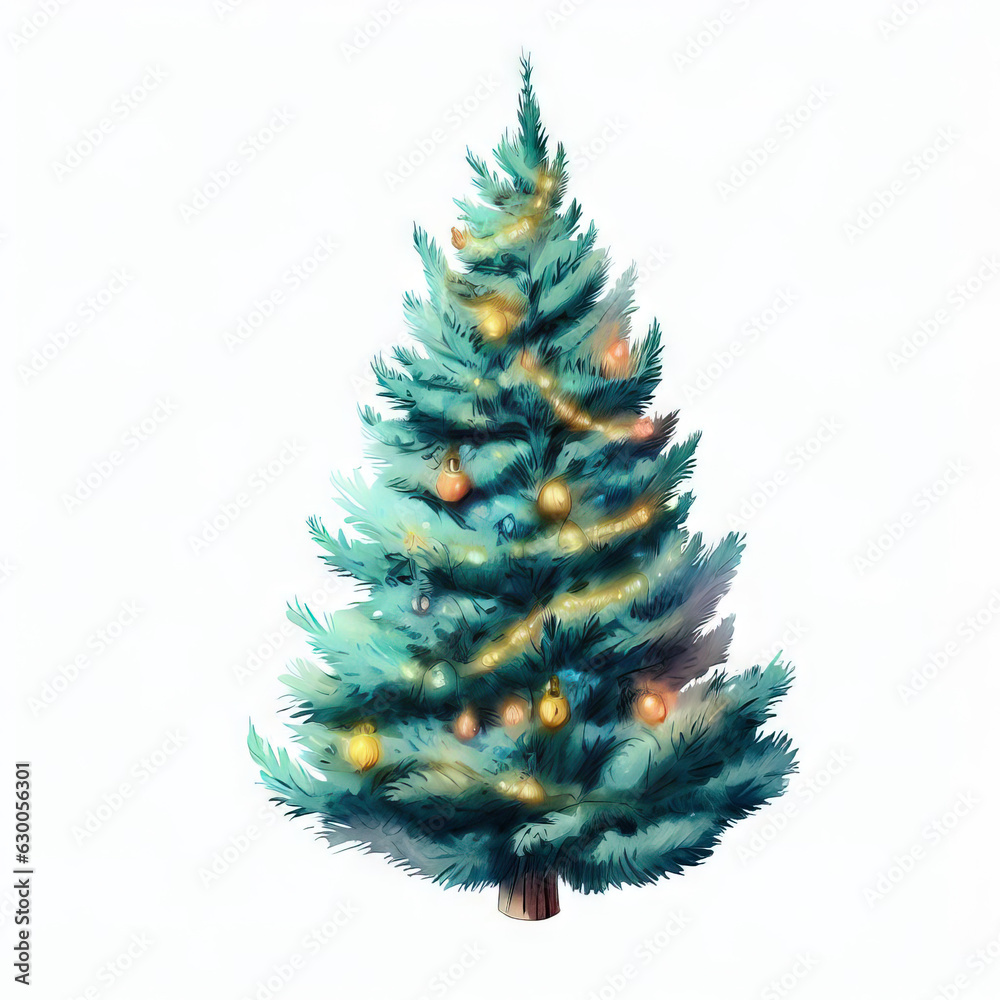 Fototapeta premium The Christmas Tree's Radiance: Art on White, Generative AI