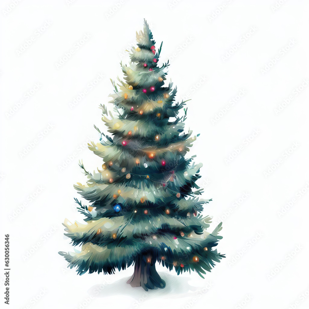 Fototapeta premium The Christmas Tree's Radiance: Art on White, Generative AI