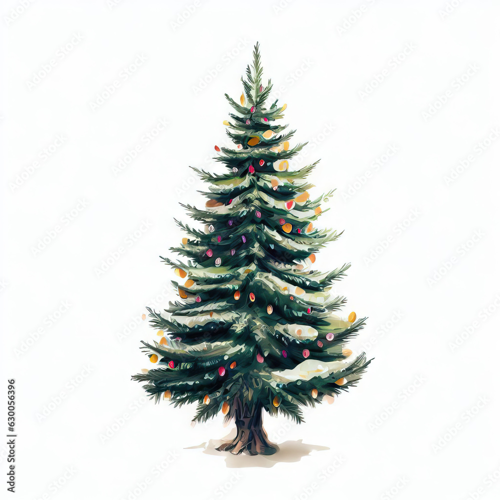 Fototapeta premium The Christmas Tree's Radiance: Art on White, Generative AI