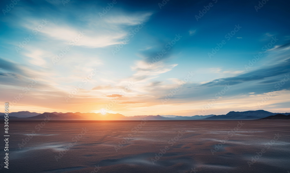 Sunset over the desert landscape background. High quality photo