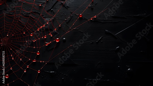 Toile d'araignée rouge sur fond noir, généré par IA photo