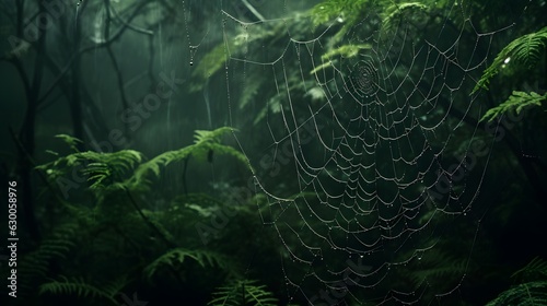 Toile d'araignée dans la jungle, généré par IA