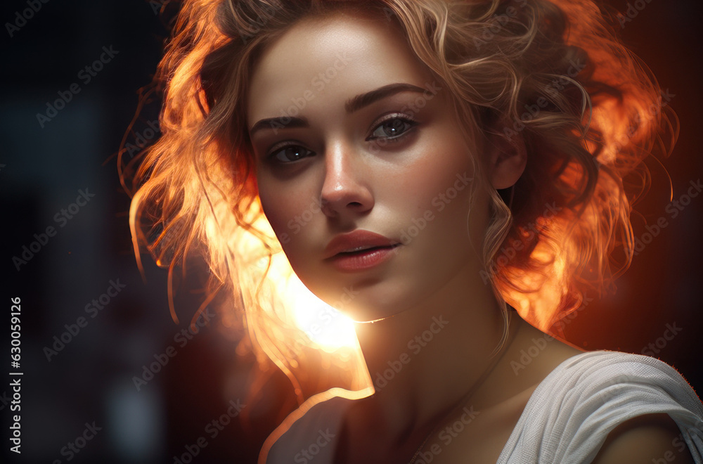 Beautiful woman model blonde in evening light. AI generative. Beautiful woman model blonde in evening light. AI generative.